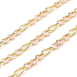 Pink Латунь Figaro цепи, с эмалью, без свинца и без кадмия, долговечный, стойки покрытие, пайки, с катушкой, реальный 18 k позолоченный, розовые, 3 мм