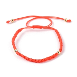 Tomato (Jewelry Parties Factory Sale)Adjustable Nylon Cord Braided Beaded Bracelets, with Round Brass Beads, Golden, Tomato, Inner Diameter: 4.2~9.5cm(1-5/8~3-3/4 inch)