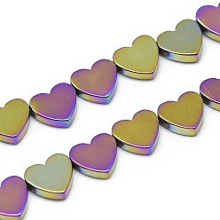 (966) Внутренний цвет Кристалл / Лиловато-лиловый на подкладке Гальванизировать немагнитных синтетический гематит бисер пряди, сердце, с покрытием разноцветным, 8x7x2 мм, отверстие : 0.5 мм, около 51 шт / нитка, 15.7 дюйм