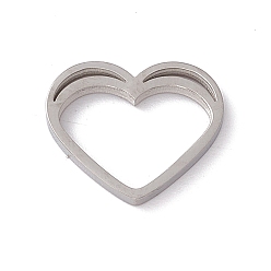Stainless Steel Color Non-Tarnish 304 Stainless Steel Linking Rings, Mirror Finish, Double Heart, Stainless Steel Color, 11.5x14x1.3mm