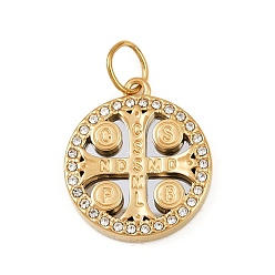 Золотой 304 из нержавеющей стали горный хрусталь подвески, крест святого бенедикта, с целью перехода в кольце, золотые, 18.5x16x3 мм, отверстие : 4.5 мм