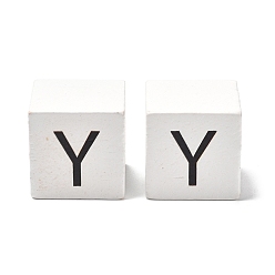 Letter Y Древесина европейского бисера, бусины с большим отверстием, куб с письмом, Письмо Y, 30.5x30.5x29.5~30.5 мм, отверстие : 5 мм