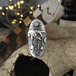 Античное Серебро Кольца сплава Rhinestone, овальные, Луна и звезды, античное серебро, размер США 11 (20.6 мм)
