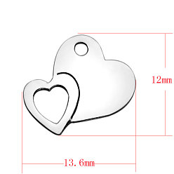 Stainless Steel Color 201 Stainless Steel Charms, Stamping Blank Tag, Heart with Heart, Stainless Steel Color, 13.6x12mm