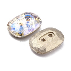 Mixed Color 2-Hole Rectangle Glass Rhinestone Buttons, Faceted, Mixed Color, 10x14x4mm, Hole: 1.2mm