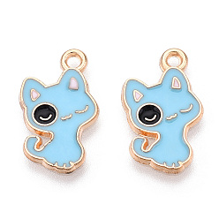 Светло-Голубой Подвески из эмали и сплава, без кадмия, без никеля и без свинца, золотой свет, кошачье очарование, Небесно-голубой, 18.5x12x1.2 мм, отверстие : 1.6 мм