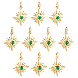 Темно-Зеленый 10шт. стойка гальванизированная латунь кубический цирконий подвески, звезды прелести, с целью перехода в кольце, без свинца и без кадмия, долговечное покрытие из настоящего золота 18 k, темно-зеленый, 17.5x15x3.5 мм, отверстие : 3.5 мм