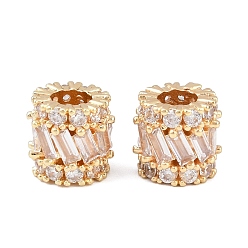 Light Gold Колонна латунные микропаве прозрачные кубические цирконии европейские бусины, бусины с большим отверстием, стойки покрытие, долговечный, без свинца и без кадмия, золотой свет, 10x9.5 мм, отверстие : 4.5 мм