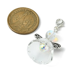 Quartz Crystal Natural Quartz Crystal Pendant Decorations, with Glass Beads and Alloy Lobster Claw Clasps, Angel, 45mm