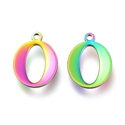 Letter O Ионное покрытие (ip) 304 брелоки из нержавеющей стали, лазерная резка, алфавит, Радуга цветов, letter.o, 12.5x9.5x1 мм, отверстие : 1 мм