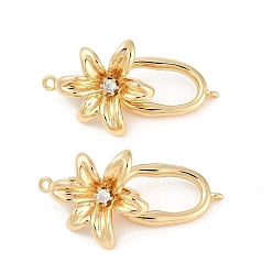 Настоящее золото 18K Латунное микропейв, прозрачный кубический цирконий, складные застежки, без кадмия, без никеля и без свинца, цветок, реальный 18 k позолоченный, 35.5x18.5 мм, отверстие : 1.4 мм