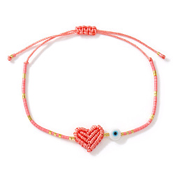 Бледно-Розовый Браслеты из бисера и плетеного бисера., плетеные браслеты из полиэфирного шнура для женщин, сердце и сглаз, розовый жемчуг, 11.02 дюйм (28 см)