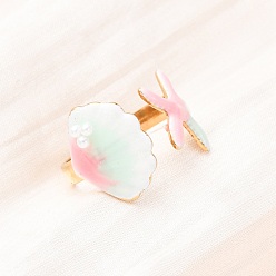 Shell Shape 304 открытые кольца манжеты из нержавеющей стали, с эмалью, формы раковины, размер США 7 1/4 (17.5 мм)