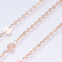 Розовое Золото Ионное покрытие (ip) 304 кабельные цепи из нержавеющей стали, с плоскими круглыми ссылкам, пайки, с катушкой, Плоско-овальные, розовое золото , 5x0.3 мм, около 32.8 футов (10 м) / рулон