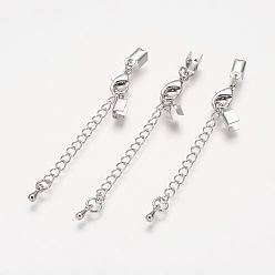 Платина Удлинитель железной цепи, с латунными откидными обжимными концами, платина, цепи: 56~62 мм длинные, застежкой омар: 12x8x3 mm, Конец: 9x4 mm, железный круг: 3 мм внутренний диаметр.