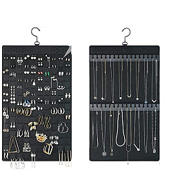 Черный Фетровые двухсторонние подвесные украшения рулоны для сережек ожерелий браслетов, прямоугольные, чёрные, 57x35 см