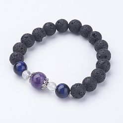 Аметист Эластичные браслеты из натурального вулканического камня, с аметистом, сплавочная фурнитура, 2-1/4 дюйм (56 мм)