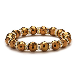 Золотистый УФ-покрытие стеклянные бусины эластичные браслеты для женщин, круглые, граненые, радужный, золотые, 7-7/8 дюйм (20 см), внутренний диаметр: 7-1/4 дюйм (18.5 см)