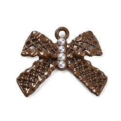 Кокосово-Коричневый Подвески из сплава , бантом, с ABS имитации жемчуга, кокосового коричневый, 18.5x24x3.5 мм, отверстие : 1.6 мм