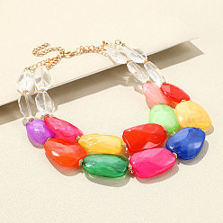 Разноцветный Двухслойные ожерелья из граненых каплевидных бусин из смолы для женщин, с концевыми цепями из сплава, золотые, красочный, 12.60 дюйм (32 см)