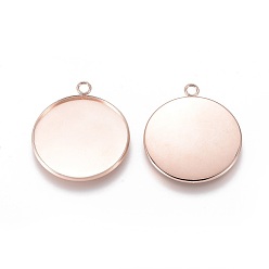 Rose Gold 201 Stainless Steel Pendant Cabochon Settings, Plain Edge Bezel Cups, Flat Round, Rose Gold, Tray: 30mm, 36.5x32x2mm, Hole: 3mm