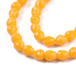 Gold Opaque Solid Color Glass Beads Strands, Faceted, Teardrop, Gold, 4.5~5x4x4mm, Hole: 1mm, about 97~101pcs/strand, 16.54~18.5 inch(42~47cm)