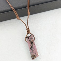 Родонит Ожерелья с подвесками из натурального родонита в форме прямоугольника, Ожерелья из искусственной кожи цвета верблюжьей шерсти для женщин, 19.69~23.62 дюйм (50~60 см)