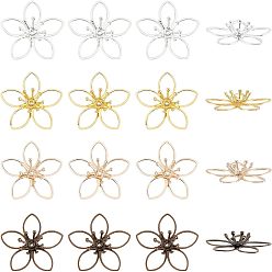 (52) Непрозрачная лаванда 48 шт. 4 цвета латунные колпачки для бусин, 5-лепесток, цветок, разноцветные, 22.5~23.5x4.5~5 мм, отверстие : 0.8 мм, 12 шт / цвет