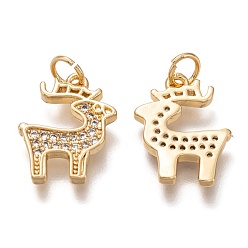 Золотой Латунные микропаве прозрачные подвески с фианитом, без кадмия и без свинца, долговечный, олень, золотые, 15.5x12x2 мм, отверстие : 3 мм