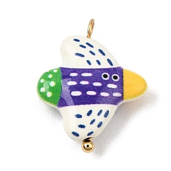 Purple Baking Paint Alloy Pendants, Bird Charms, Golden, Purple, 19x15x5mm, Hole: 2mm