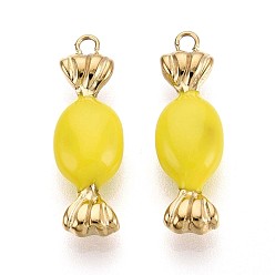 Желтый 304 подвески из нержавеющей стали, с эмалью, конфетное очарование, реальный 14 k позолоченный, желтые, 25x8x5.5~6 мм, отверстие : 1.6~1.8 мм
