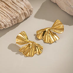 Настоящее золото 18K 304 из нержавеющей стали листьев серьги стержня, реальный 18 k позолоченный, 40x22.6 мм