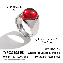 Roja 304 Anillos de acero inoxidable con ágata natural para mujer, lágrima, color acero inoxidable, rojo, 17.6 mm, tamaño de EE. UU. 7 1/2 (17.7 mm)