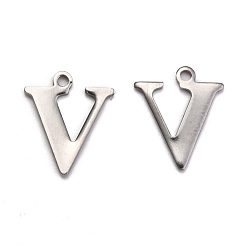 Letter V Устойчивые к потускнению 304 подвески-буквы из нержавеющей стали, цвет нержавеющей стали, letter.v, 12x10x1 мм, отверстие : 1 мм
