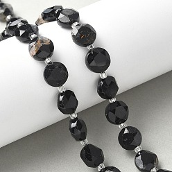 Турмалин Натуральный турмалин бисер нитей, граненый шестиугольный разрез, плоско-круглые, с бисером, 10~10.5x5.5 мм, отверстие : 0.7 мм, около 32 шт / нитка, 15.35 дюйм (39 см)