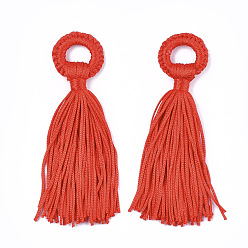 Оранжево-Красный Полиэстер кисточка большие подвесные украшения, оранжево-красный, 98~110x24~26x10~15 мм, отверстие : 14 мм