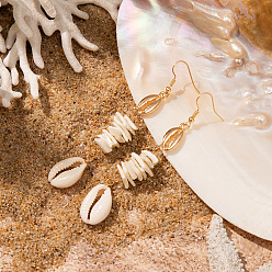 Морская Ракушка Серьги-подвески из цинкового сплава, формы раковины, cmолой, золотые, цвет морской раковины, 70 мм