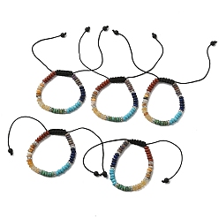 Смешанные камни Браслеты из плоских круглых плетеных бусин из смешанных натуральных и синтетических драгоценных камней, регулируемый браслет на тему чакры, внутренний диаметр: 1-1/2~3-3/4 дюйм (3.8~9.6 см)