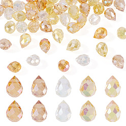 (52) Непрозрачная лаванда 50шт 5 цвета гальваники прозрачные стеклянные бусины, слеза, Топ пробуренной, граненые, разноцветные, 11x8 мм, отверстие : 1 мм, 10 шт / цвет