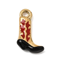 Real 18K Gold Plated 304 Stainless Steel Pendants, with Enamel, Cowboy Boots Charms, Real 18K Gold Plated, 21.5x13x5mm, Hole: 2mm