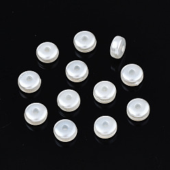 Creamy White ABS Plastic Imitation Pearl Beads, Flat Round, Creamy White, 6x3mm, Hole: 1.5mm, about 7050pcs/500g
