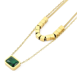Зеленый Ионное покрытие (IP) золотистого тона 304 прямоугольные подвески из нержавеющей стали с цирконием для женщин, зелёные, 16.14 дюйм (41 см)