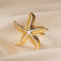 Золотой 304 открытые манжеты из нержавеющей стали для женщин, с эмалью, морская звезда, золотые, звезды: 30.5x32.5 мм, регулируемый