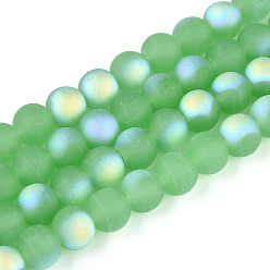 Зеленый лайм Нити стеклянных бусин с имитацией матового нефрита, круглые, с половиным покрытием, AB цвет, зеленый лайм, 8~8.5 мм, отверстие : 1 мм, около 51~53 шт / нитка, 14.57~15.35'' (37~39 см)