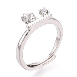 Платина Закрепка для колец-штифтов из цветочной латуни с микропаве из кубического циркония, регулируемые настройки колец для полупросверленных бусин, без кадмия, без никеля и без свинца, платина, 8 мм, размер США 6 (16.5 мм), штифты : 0.8~0.9 мм