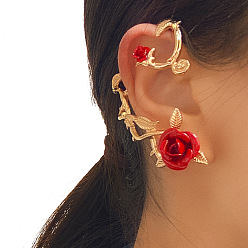 Light Gold Alloy Rose Flower Stud Earrings, Climber Wrap Around Earrings for Women, Light Gold, 63.5x45x14mm, Pin: 0.9mm