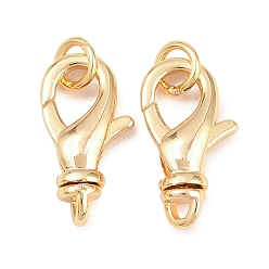 Real 18K Gold Plated Brass Lobster Claw Clasps, with Jump Ring, Real 18K Gold Plated, 16x8.5x4.5mm, Hole: 1.5mm