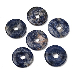 Sodalite Natural Sodalite Pendants, Donut/Pi Disc Charms, 30x6mm, Hole: 8mm