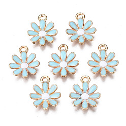 Светло-Голубой Подвески из легкого позолоченного сплава, с эмалью, цветок, Небесно-голубой, 17.5x14.5x3 мм, отверстие : 2 мм