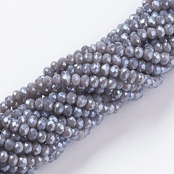 Серый Стеклянные бусины с гальваническим покрытием , гальваническое покрытие, граненые, рондель, серые, 3x2 мм, отверстие : 0.8~1 мм, около 135~140 шт / нитка, 11.81~13.38 дюйм (30~34 см)